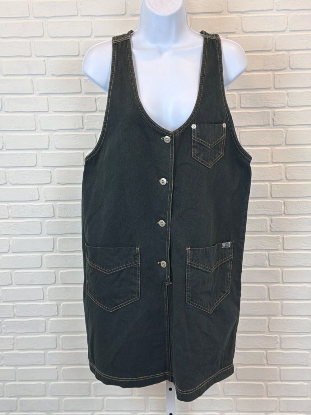 True Blue Black Denim Pinafore Overall Dress S